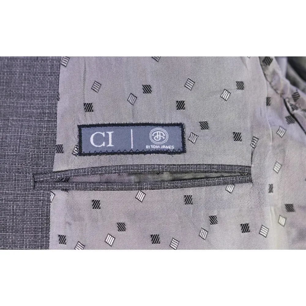 Tom James Custom Tailored Gray Knit Woven Silk 2 Button Blazer Sportcoat 42L